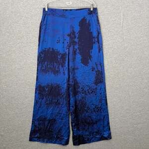 Maison Ullens Womens Size 46 Blue Black Tie Dye 100% Silk Trousers Pants